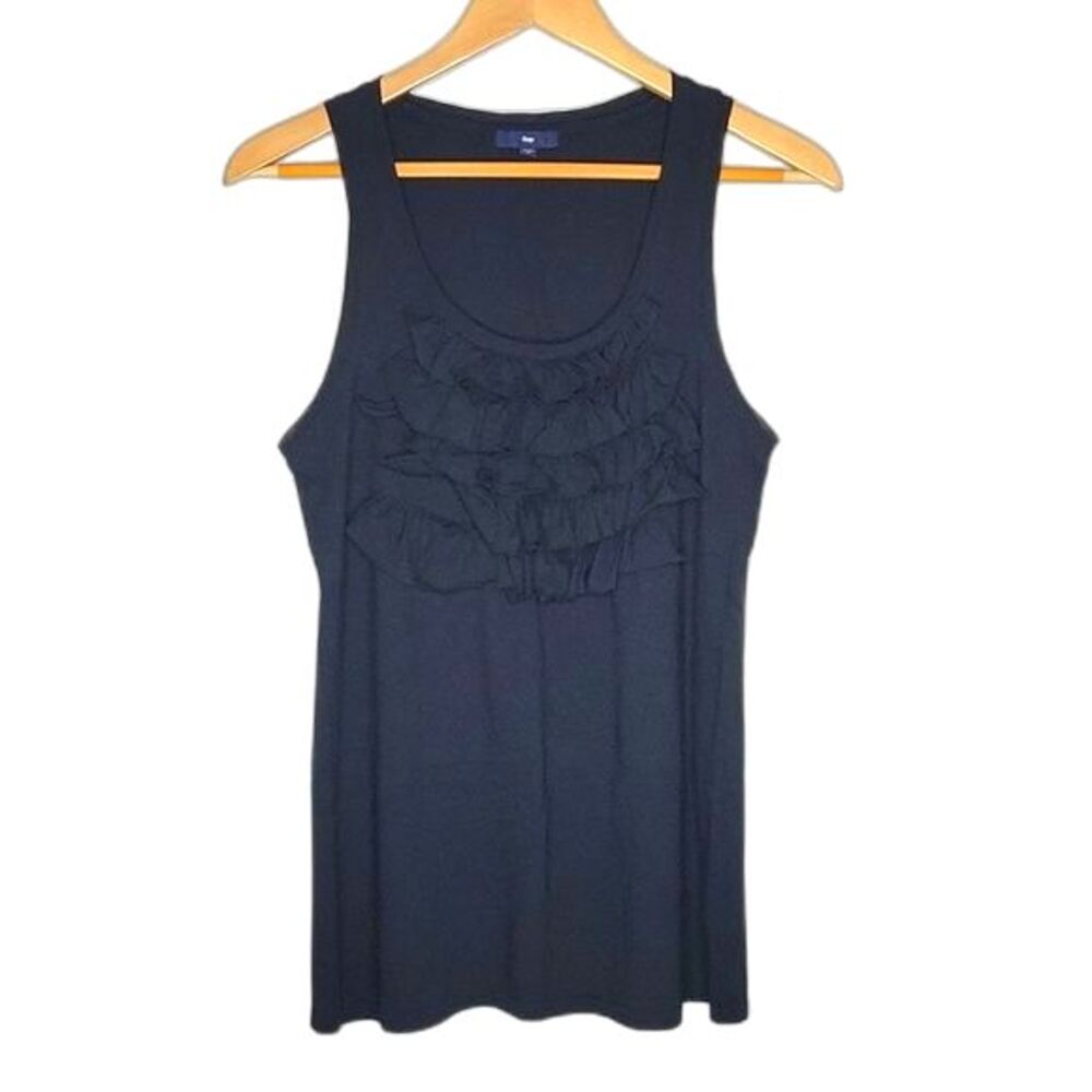 GAP Black Casual Cotton Modal Tank Top size M Ruffles Fun Everyday - Picture 1 of 12
